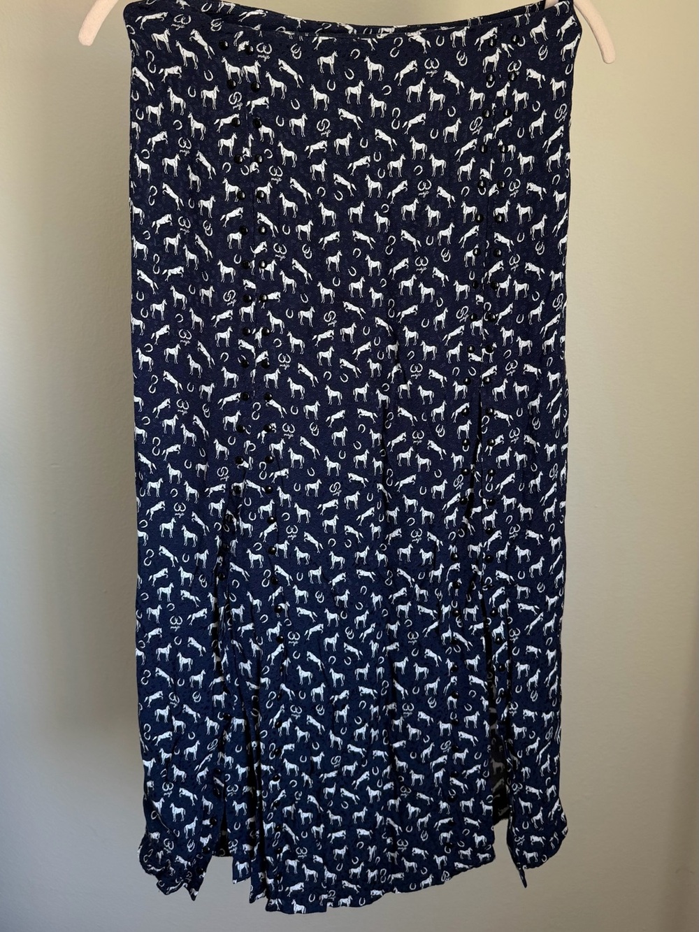 Maje Navy Blue Horse Print Midi/Maxi Skirt - Picture 3 of 9